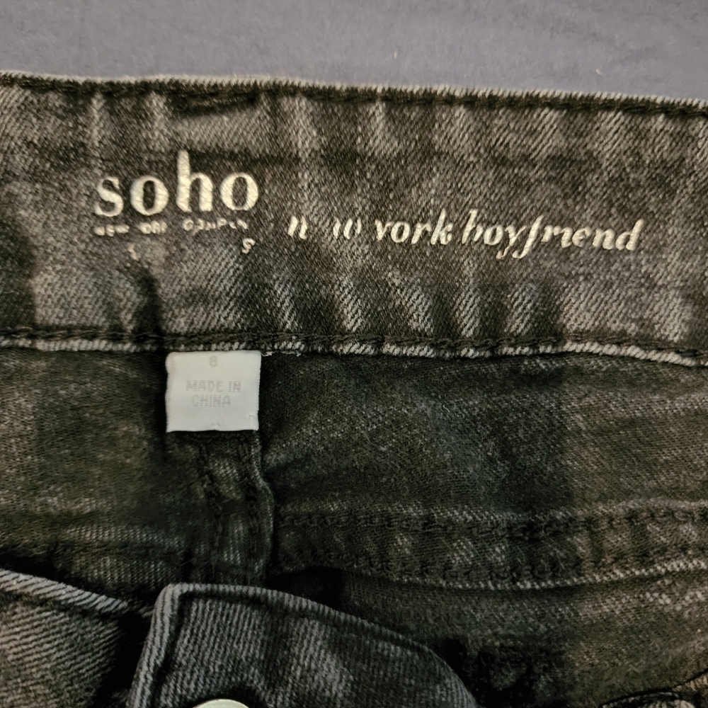 New York & Co. Women's Cropped Distressed Cuffed Boyfriend Black Jeans 👖 - Picture 12 of 13